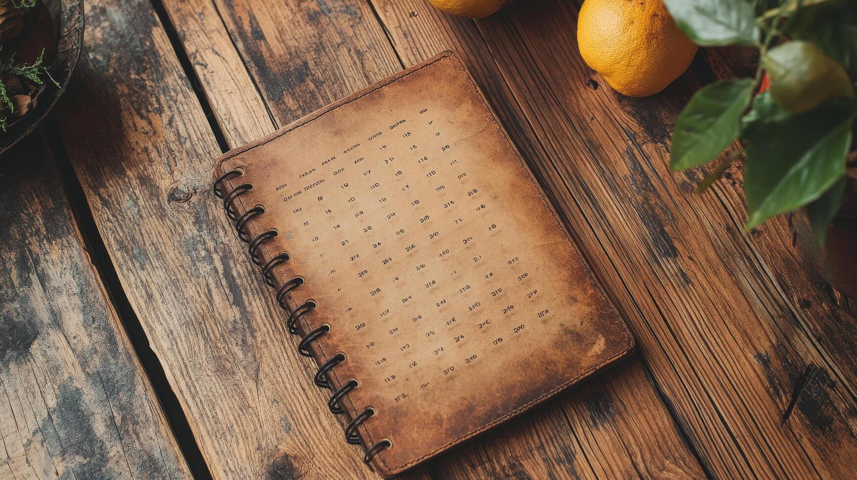 A notebook with a pencil on a wooden table photo