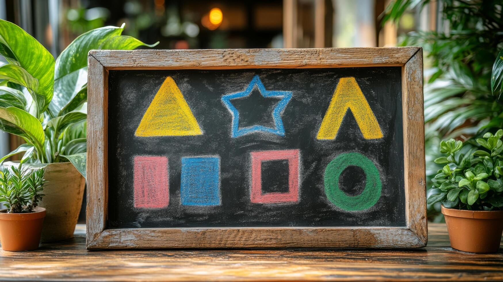 A chalkboard with shapes and colors on it photo