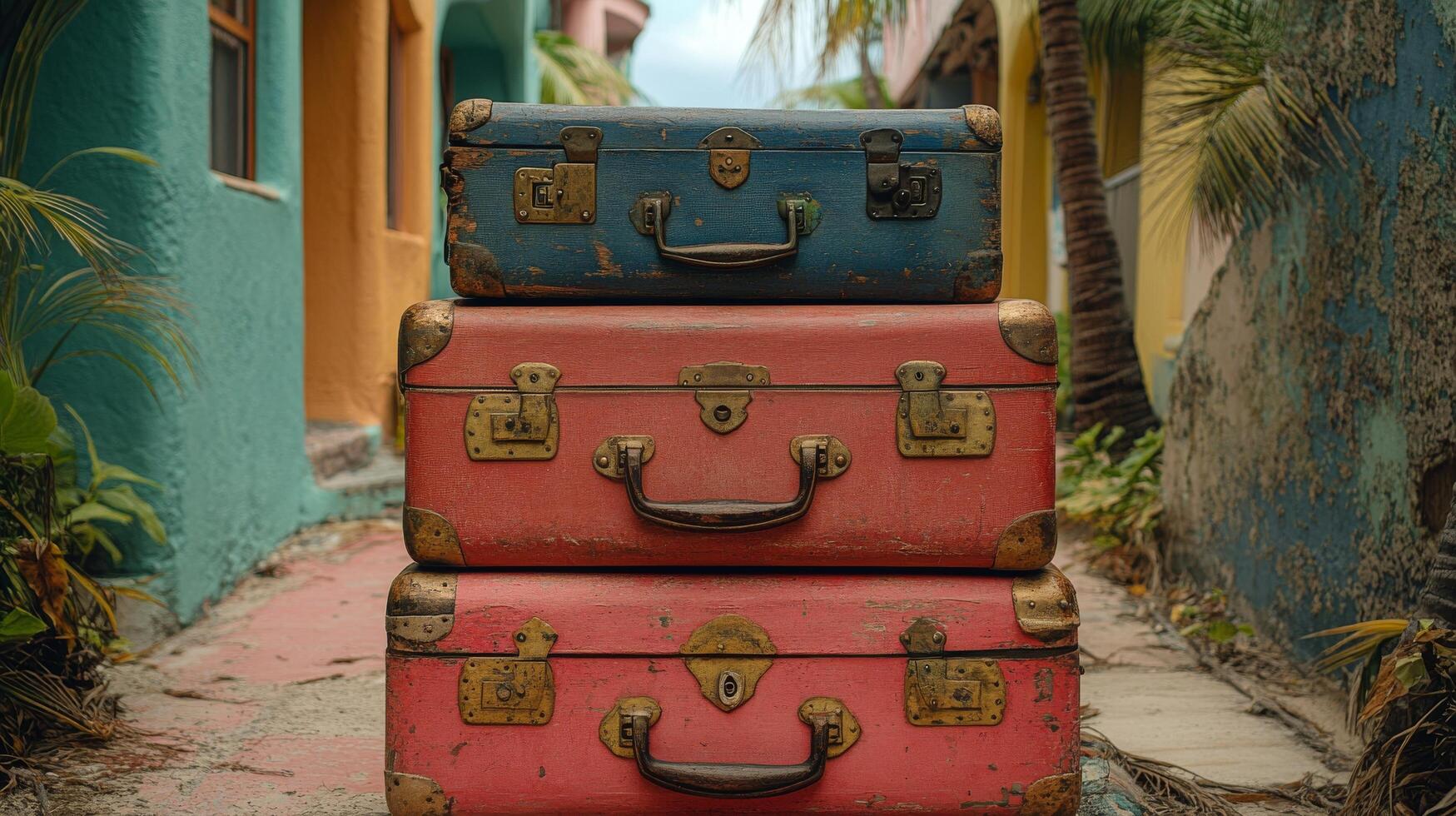 Three suitcases stacked on top of each other photo
