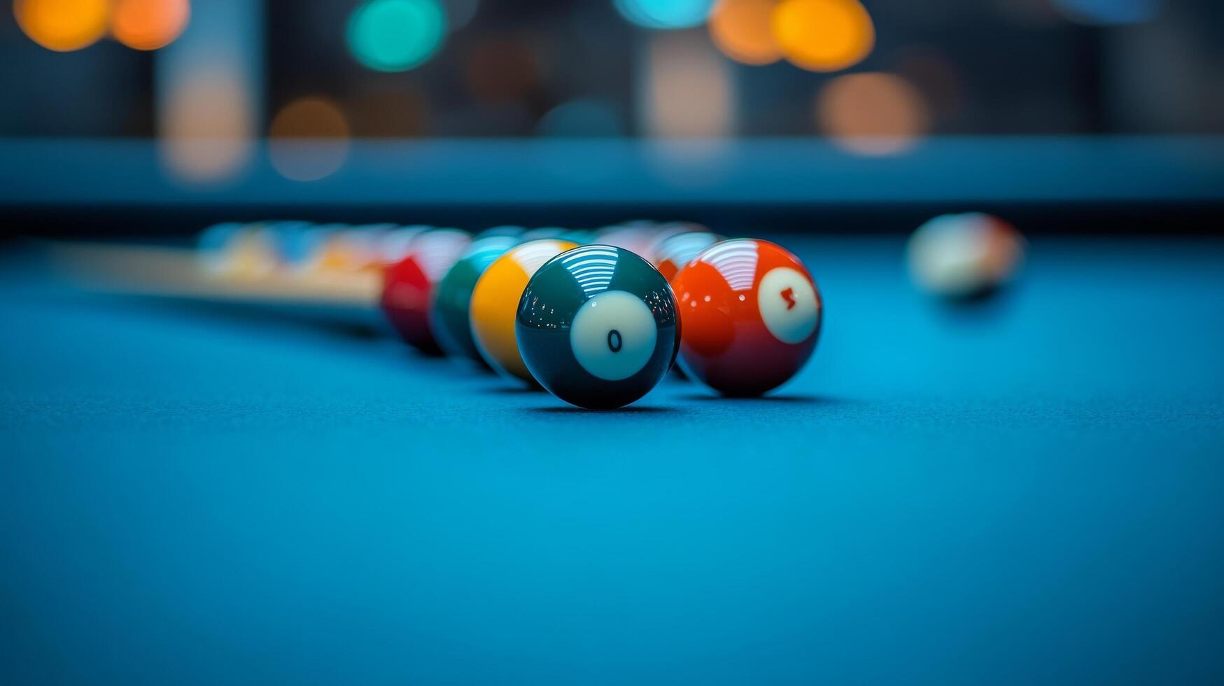 Billiard balls on a pool table photo