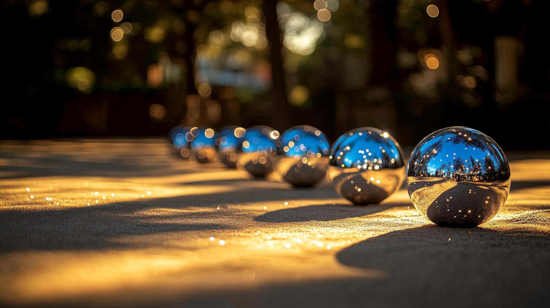A row of shiny balls on the ground photo
