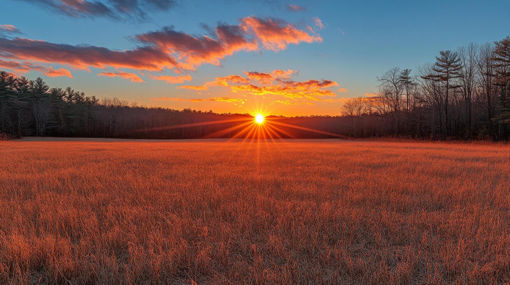 A field with a sunset in the background photo