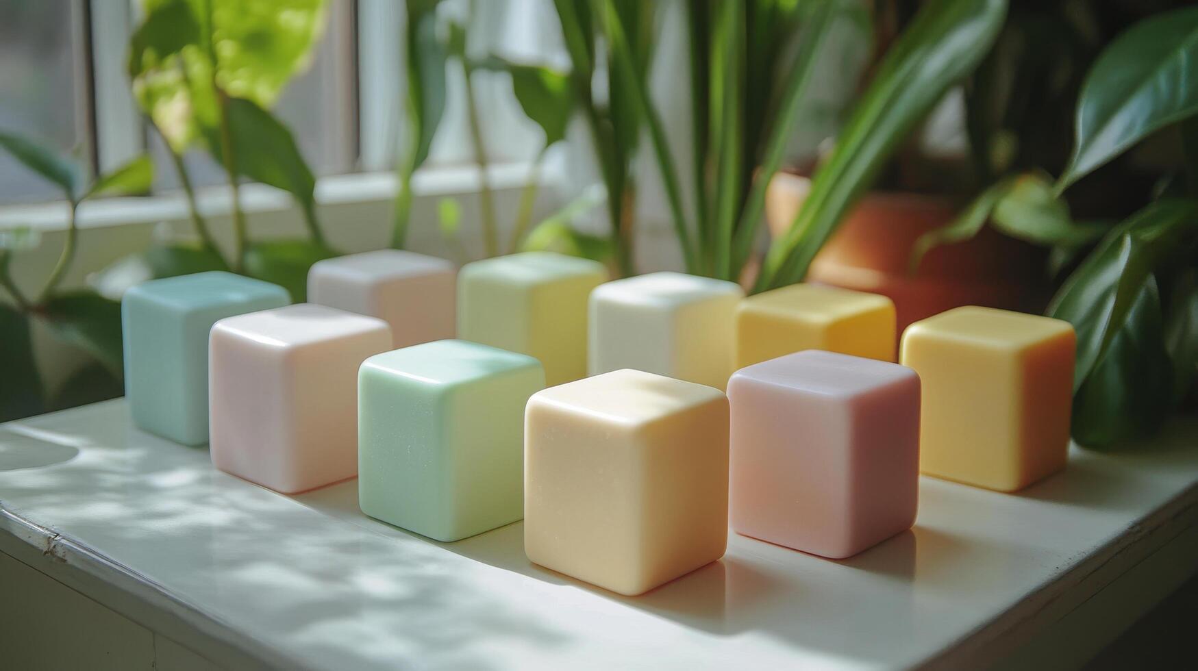 A row of colorful soap blocks on a window sill photo