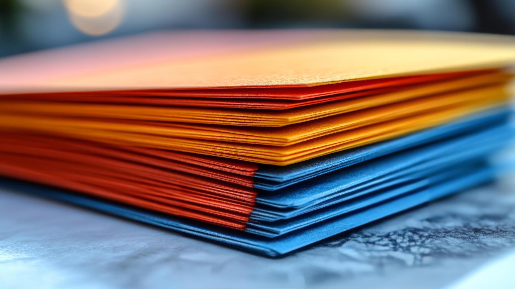 A stack of colorful paper on a table photo
