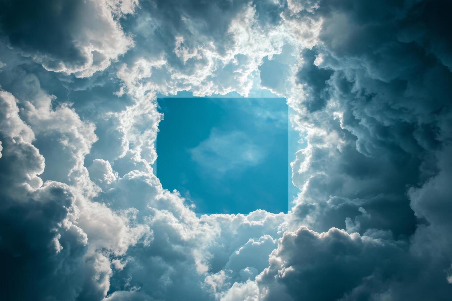 A blue square in the sky with clouds photo