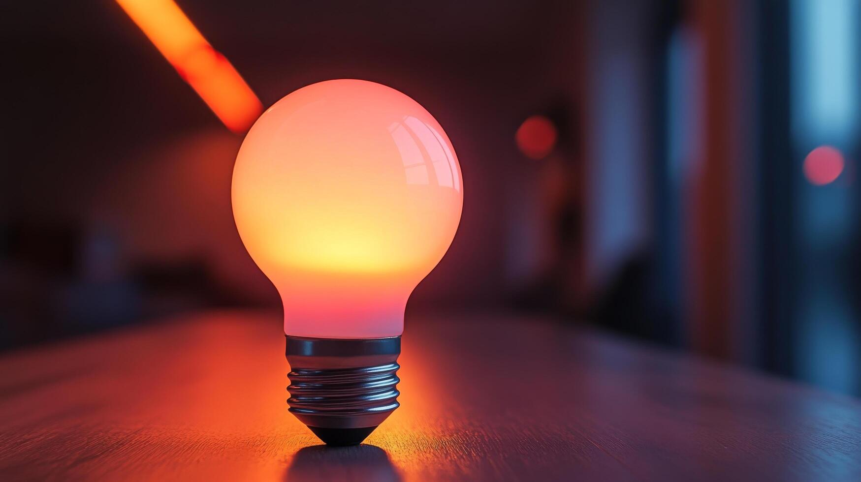 A glowing light bulb on a table photo