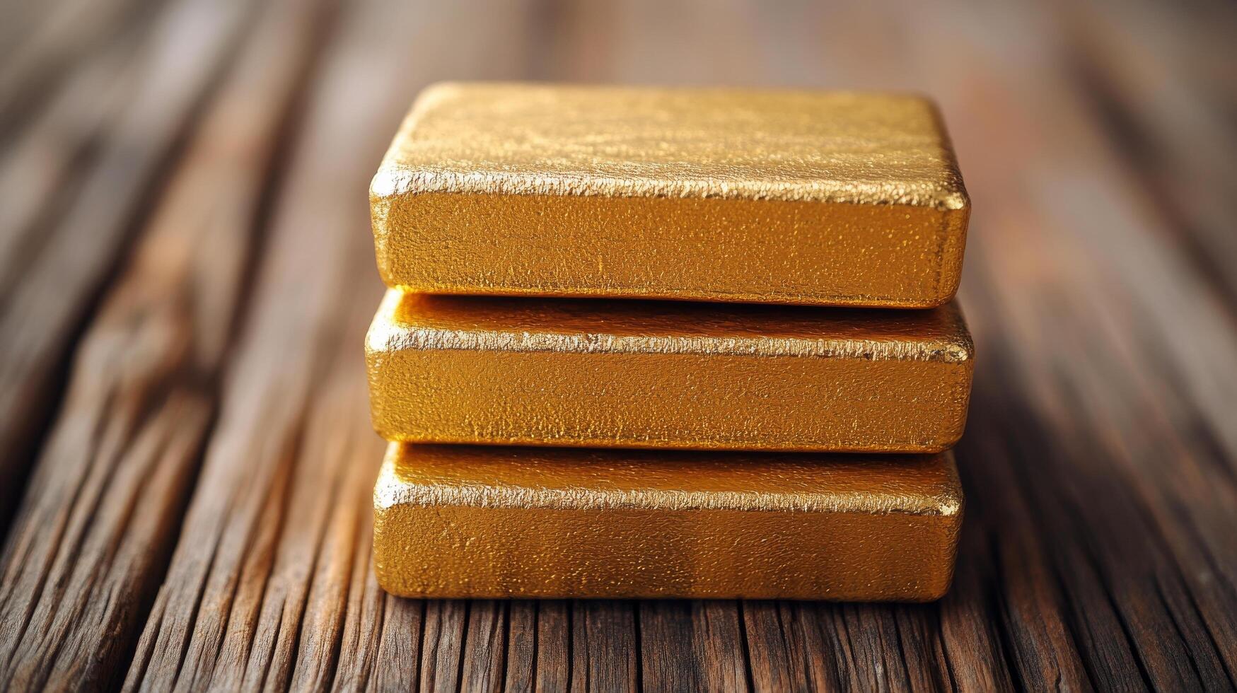 Gold bars on wooden table photo