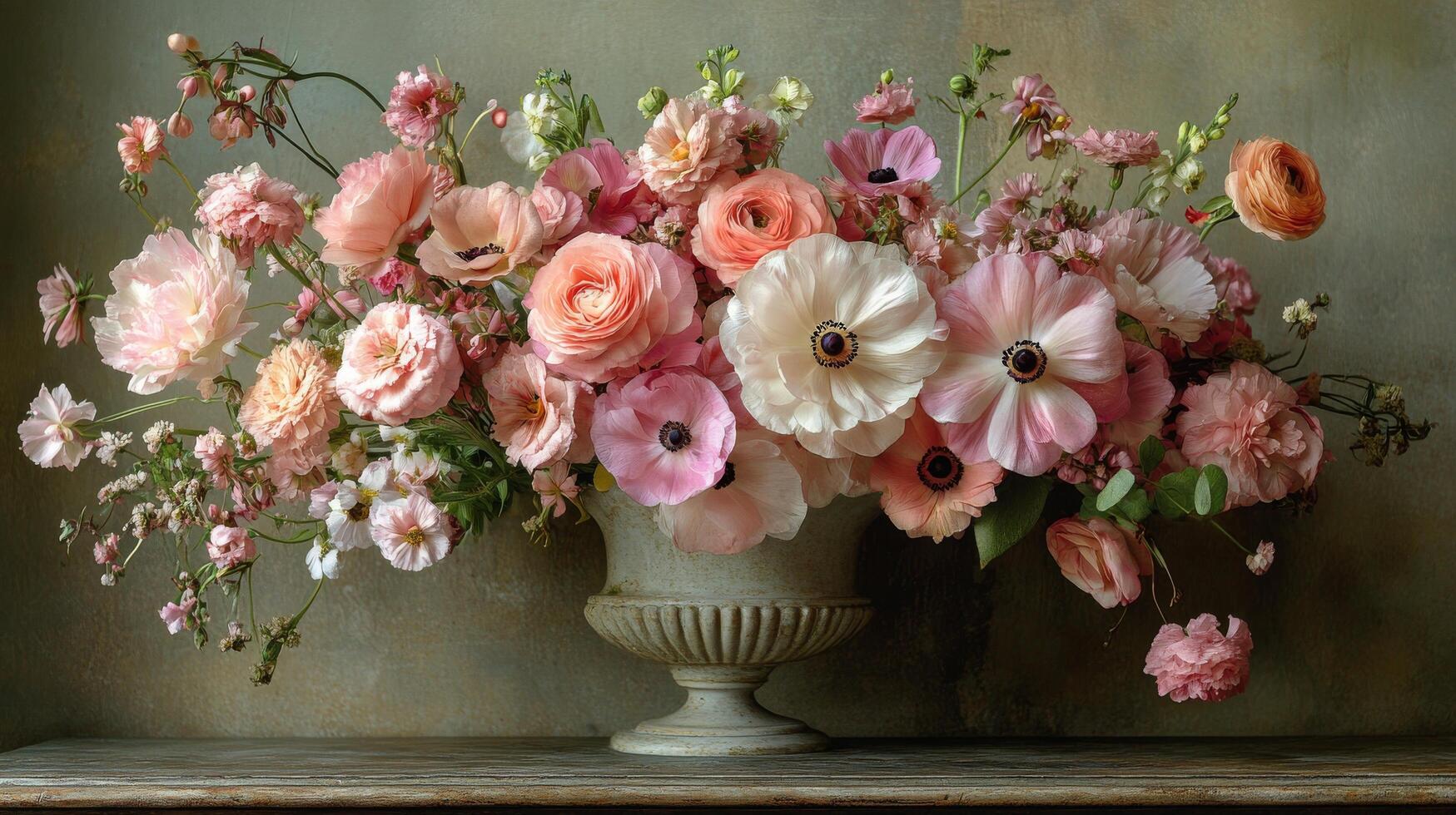 A vase filled with pink and white flowers photo