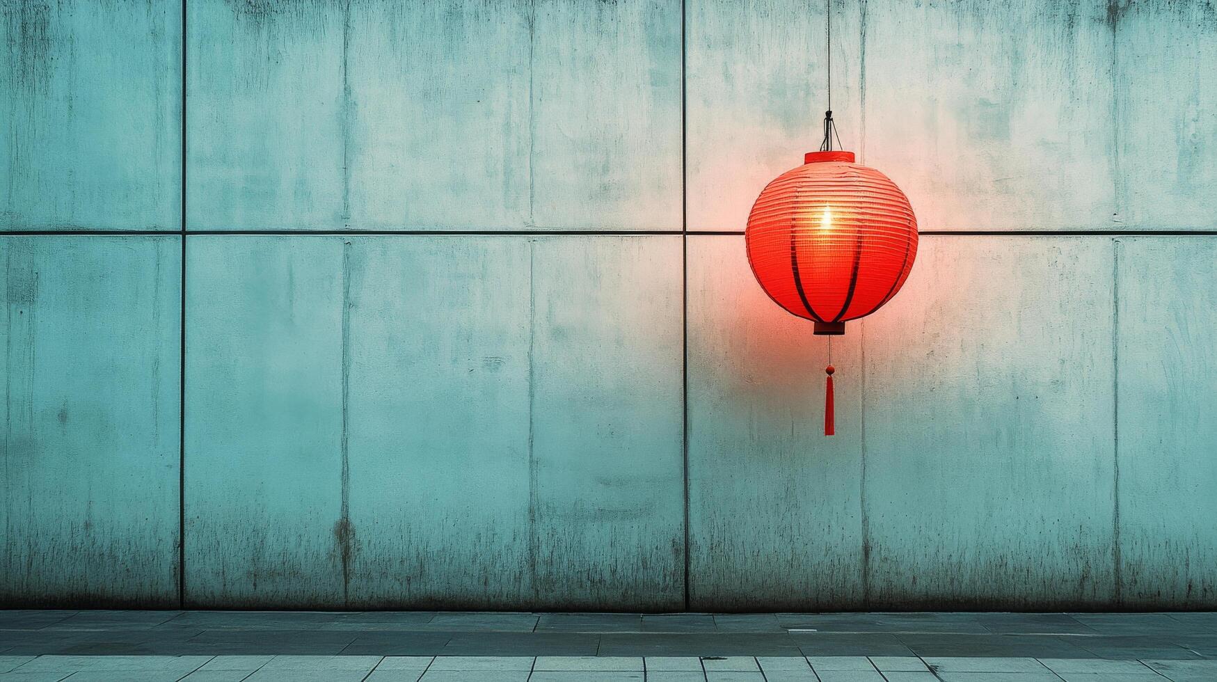 A red lantern hanging from a wall photo