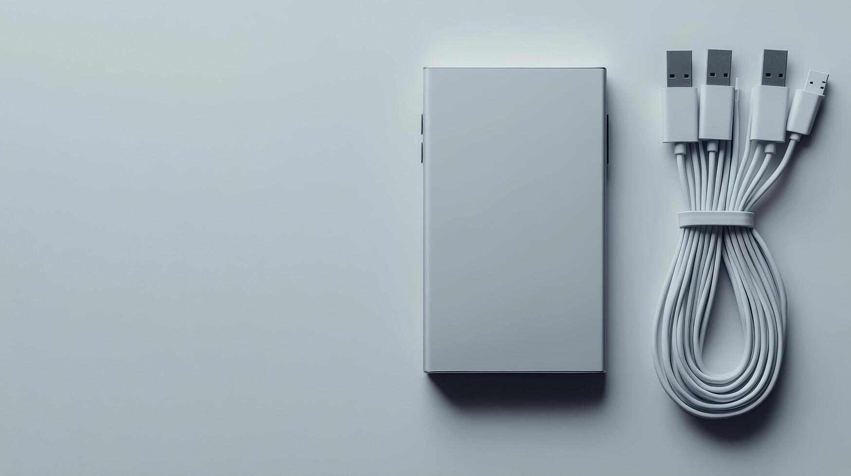 A white charger and two cables on a table photo