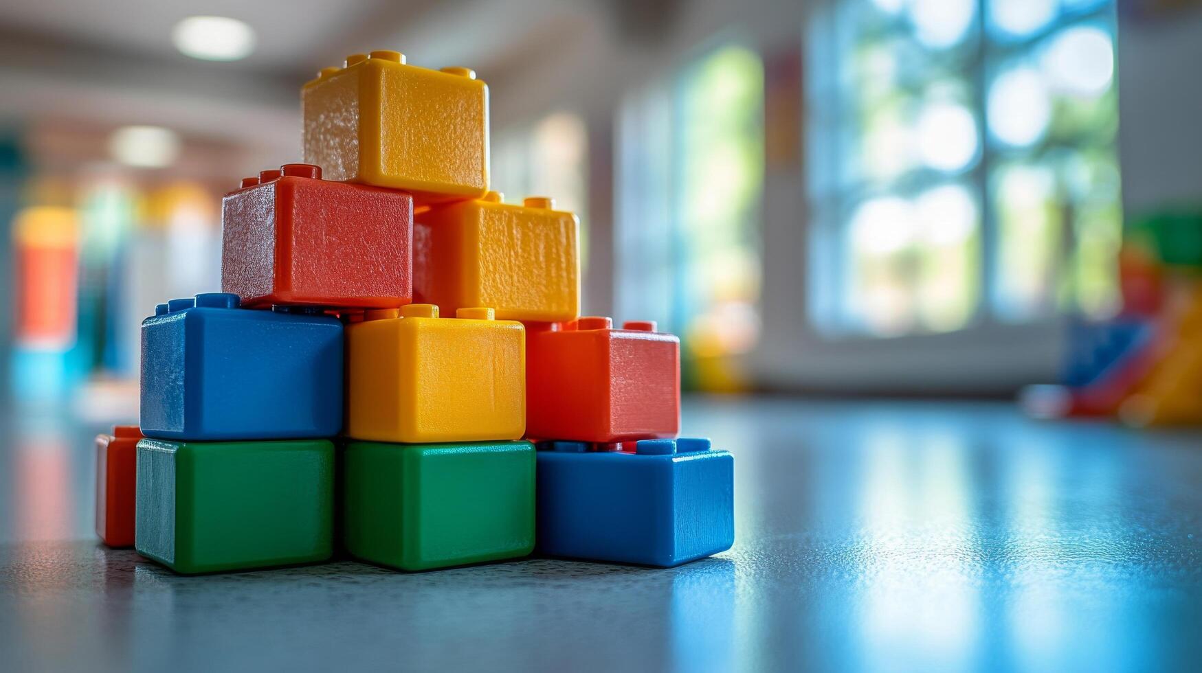 A pile of colorful plastic blocks on a floor photo