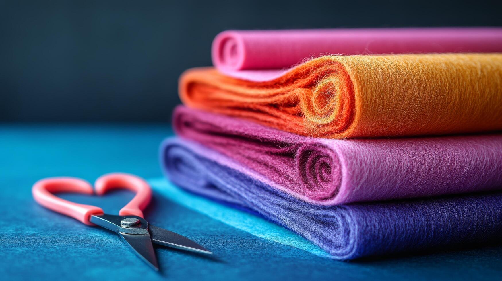 A stack of colorful felt and scissors photo
