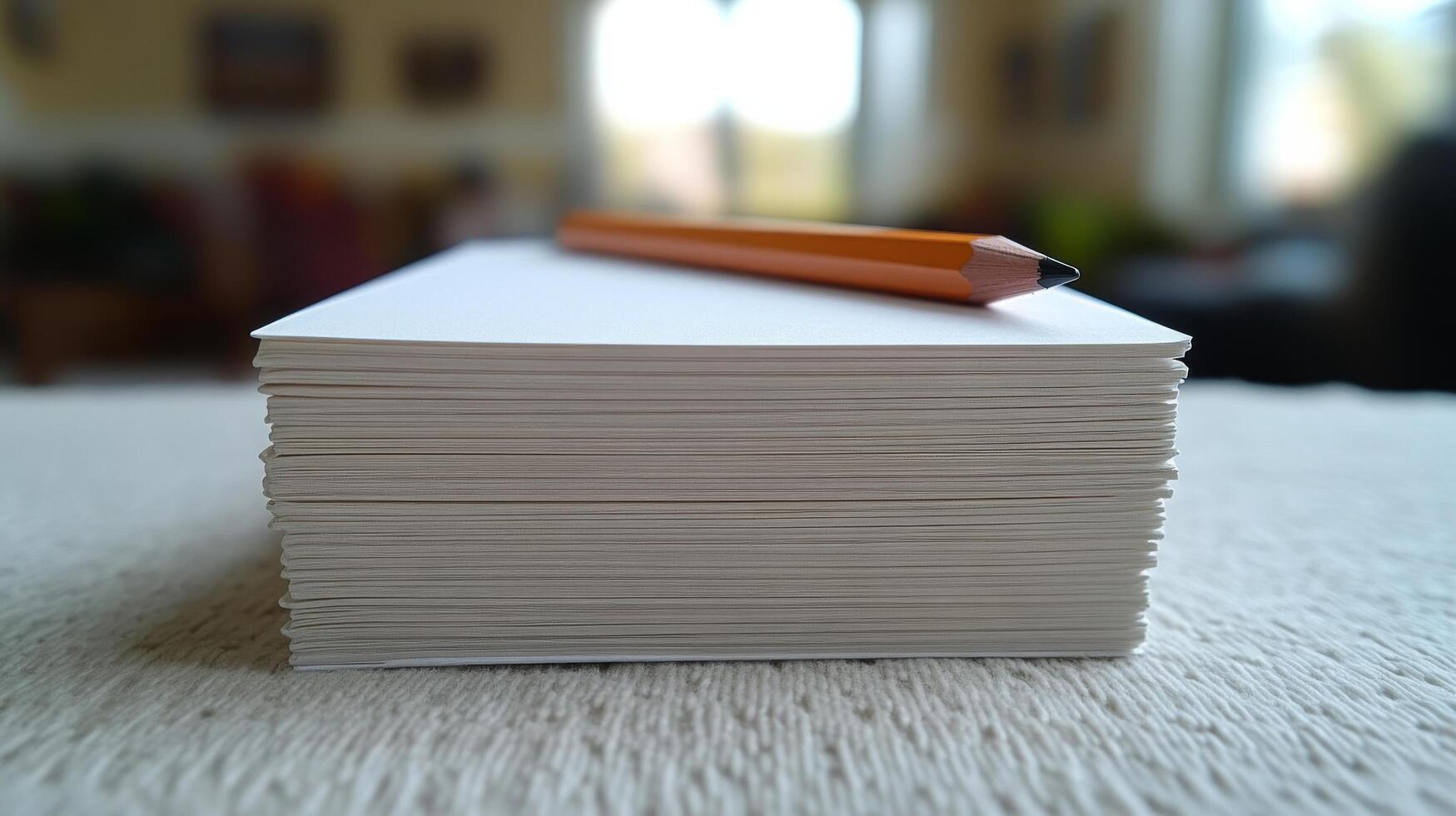 A stack of white paper with a pencil on top photo