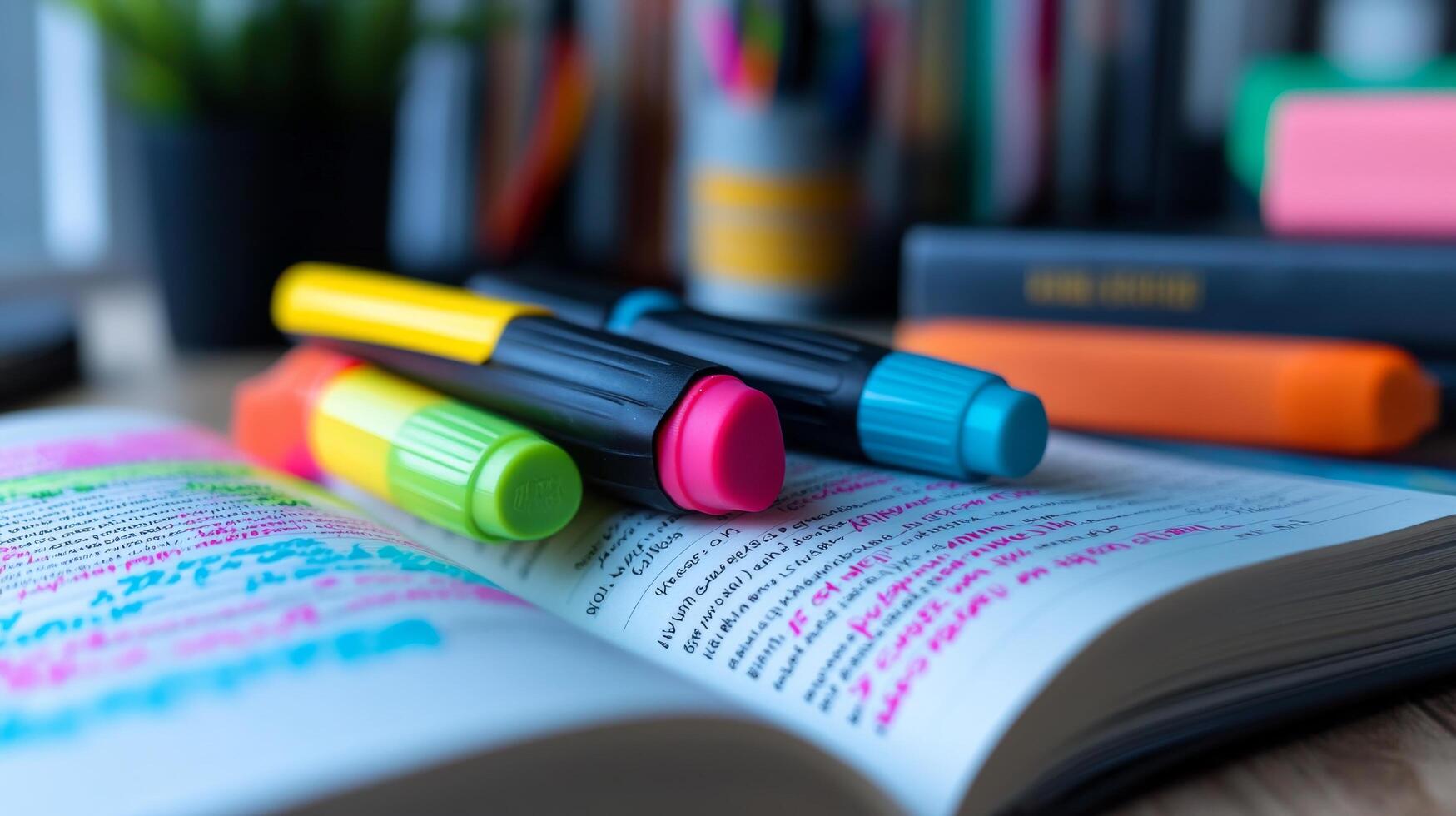 A book with colored markers on it photo