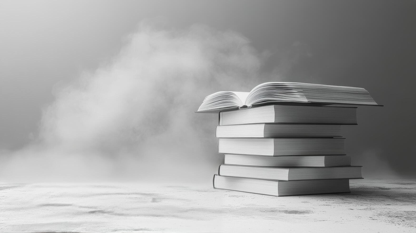 Stack of books on a table with smoke coming out of them photo