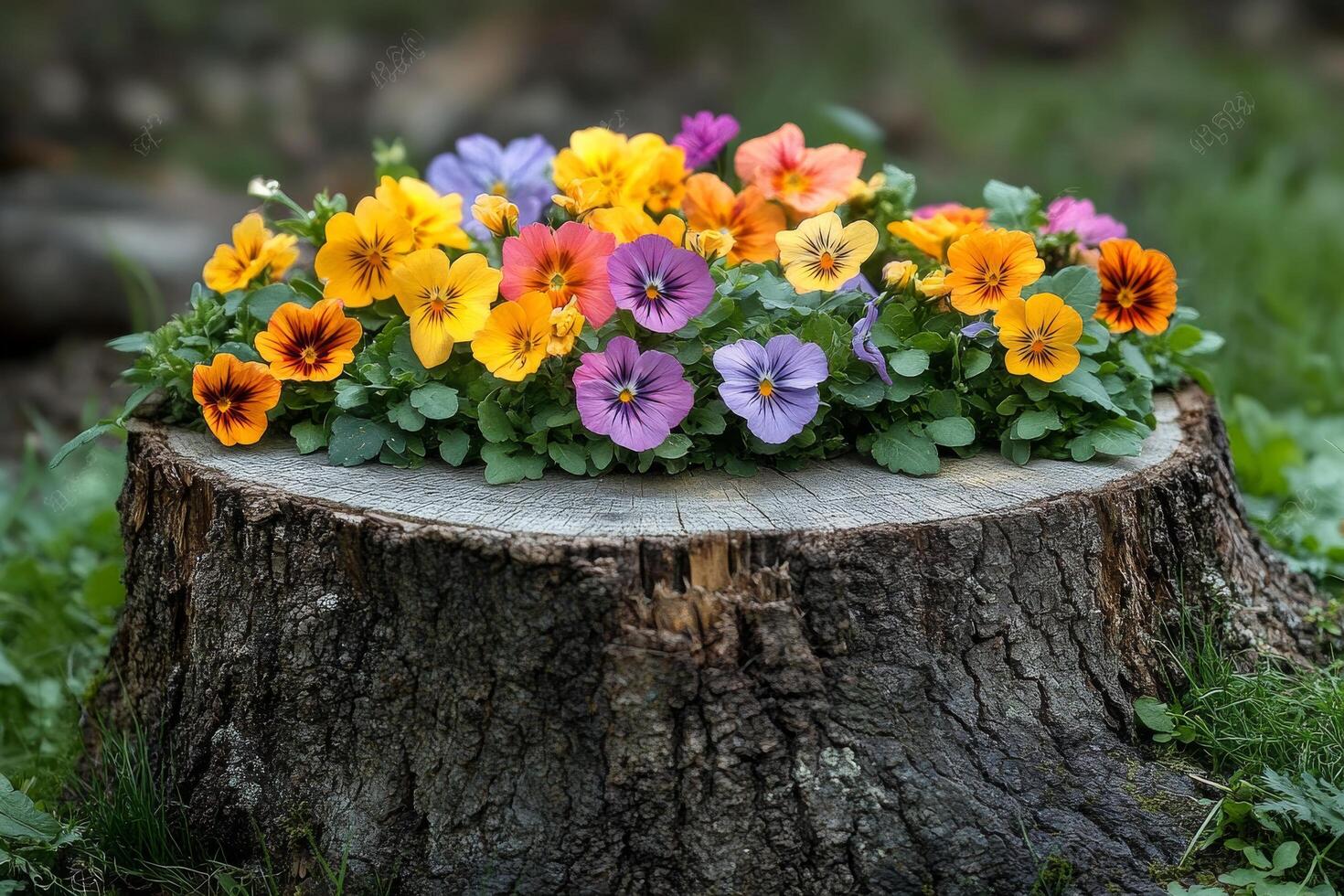 A tree stump with flowers on it 55963524 Stock Photo at Vecteezy