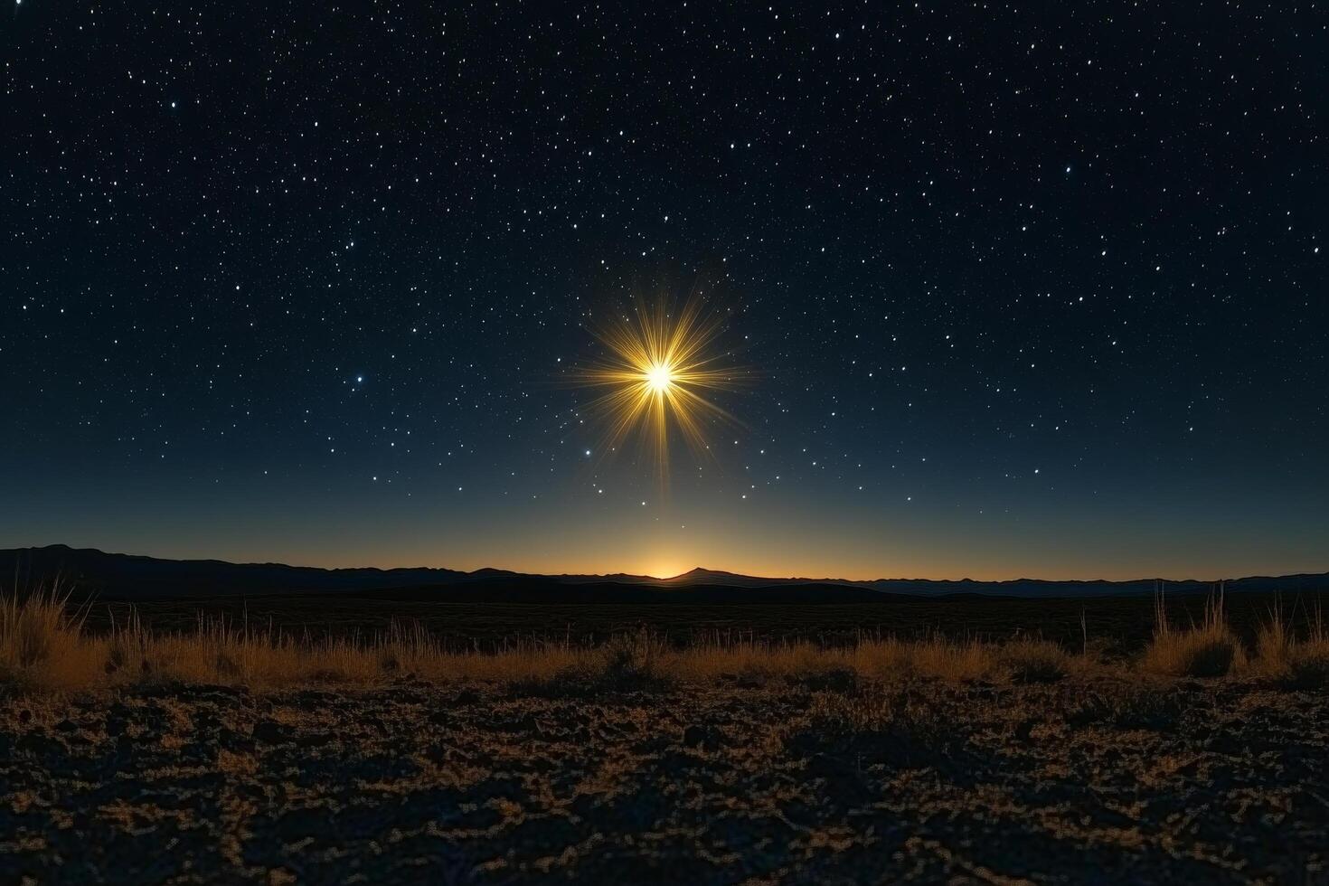 The star shines brightly in the night sky photo