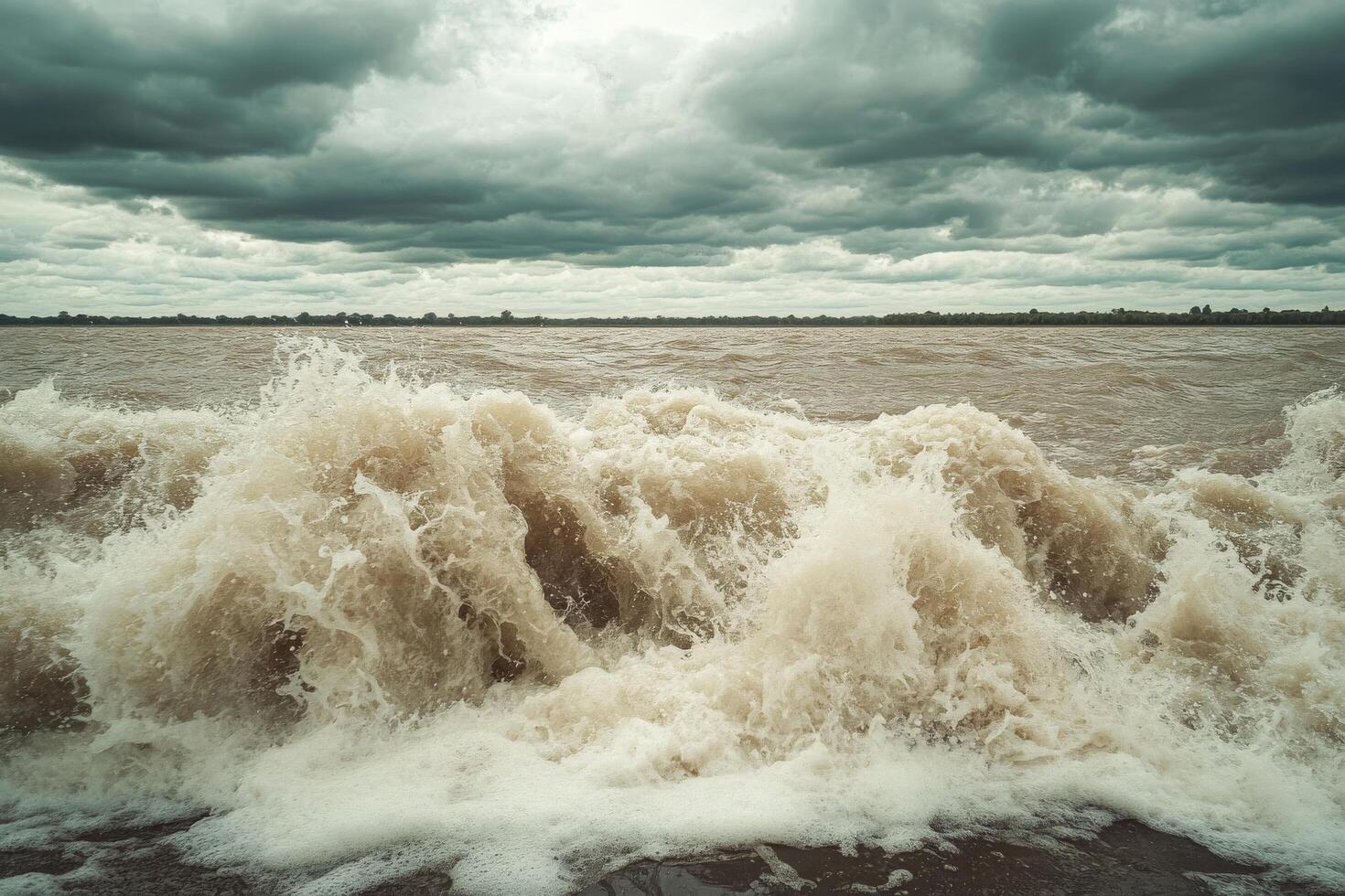 A large wave crashing into the water photo