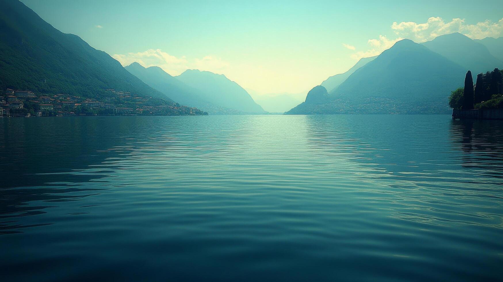 A boat is in the water near a mountain photo