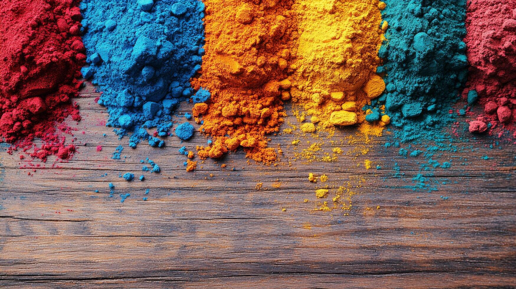 Colorful powder on wooden table photo