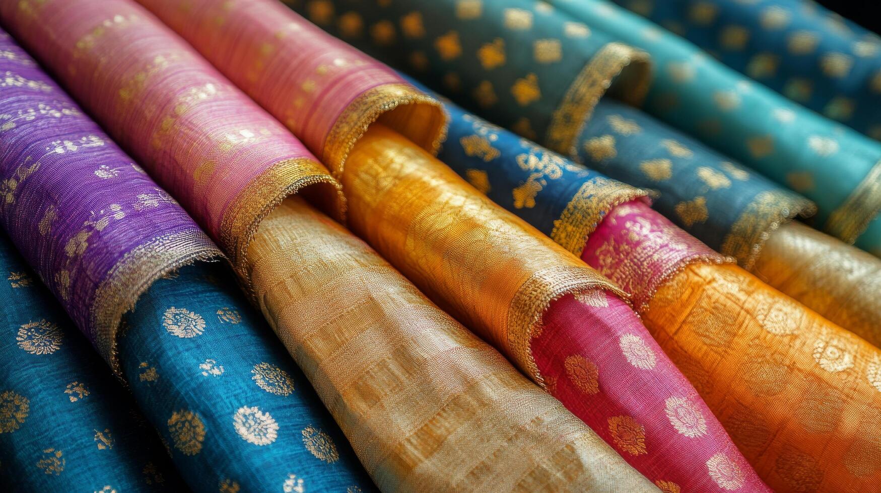 Colorful silk fabric on display photo