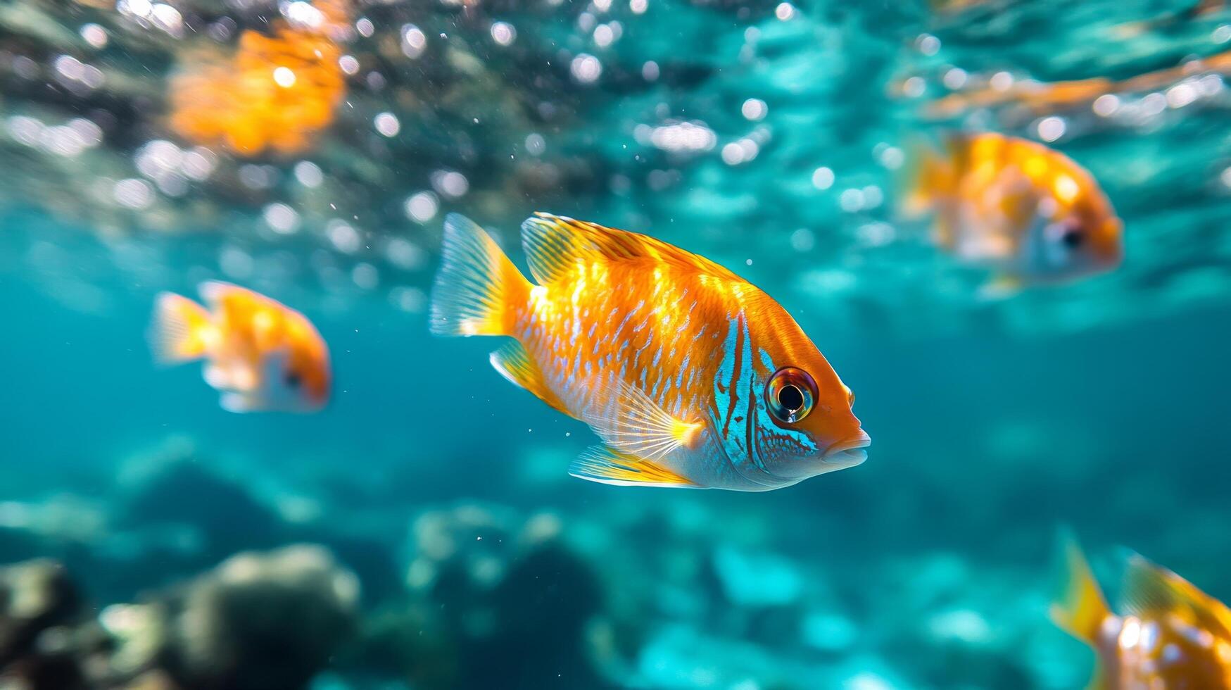 A group of fish swimming in the ocean photo