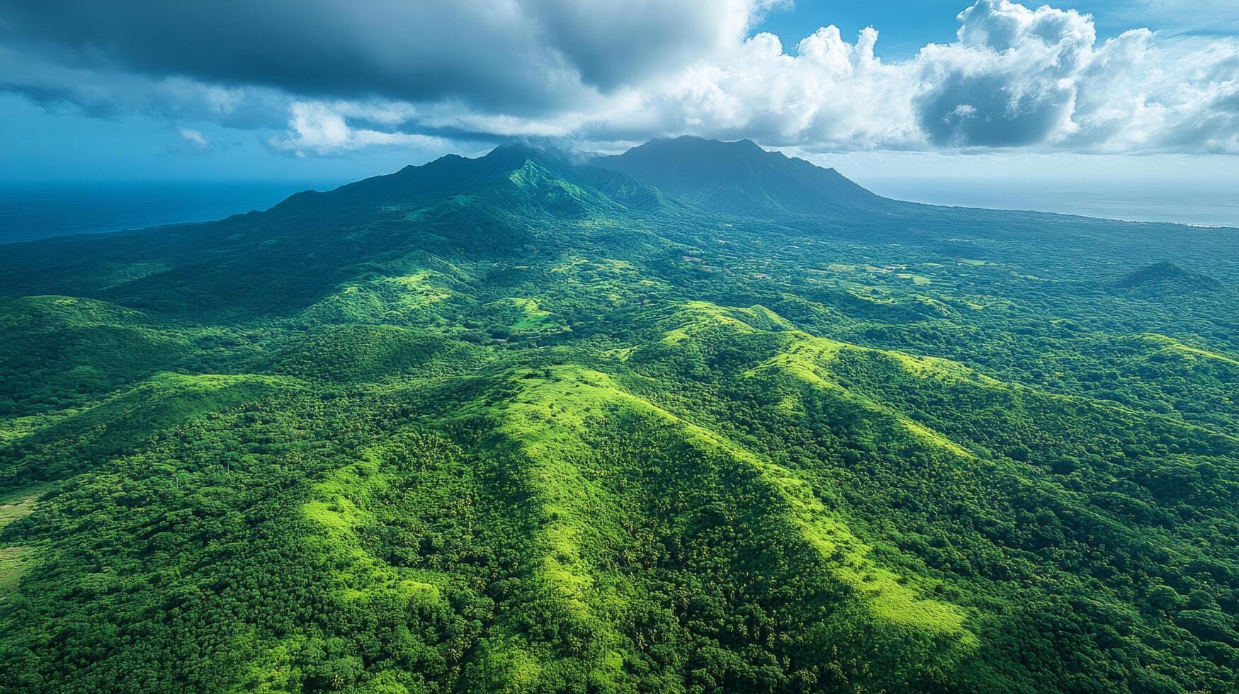 Aerial view of the tropical forest and mountains in the mauritius photo