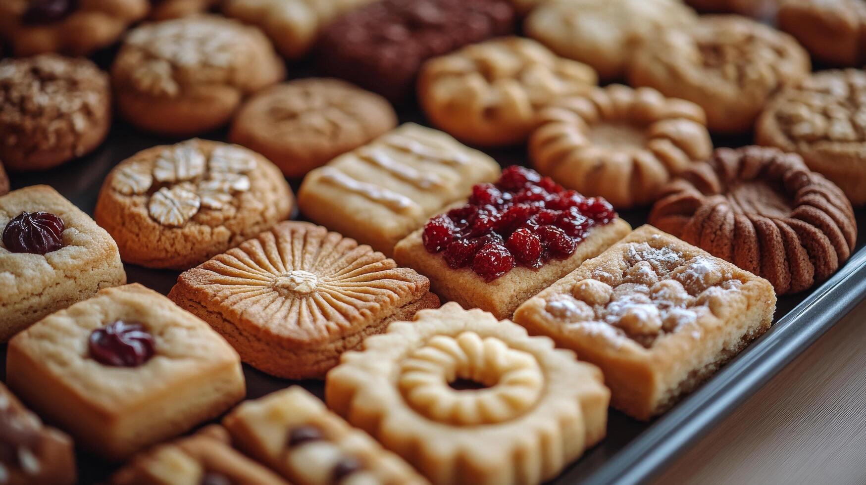 A tray of assorted cookies on a table photo