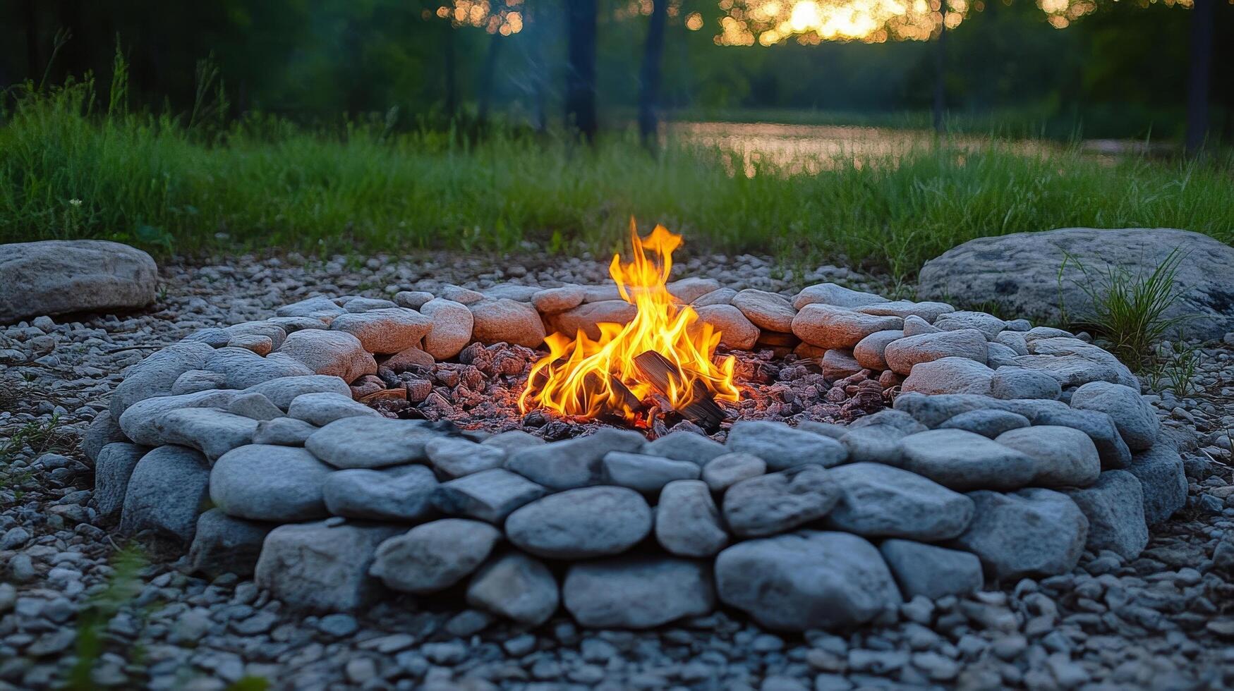 A fire pit is made out of rocks photo