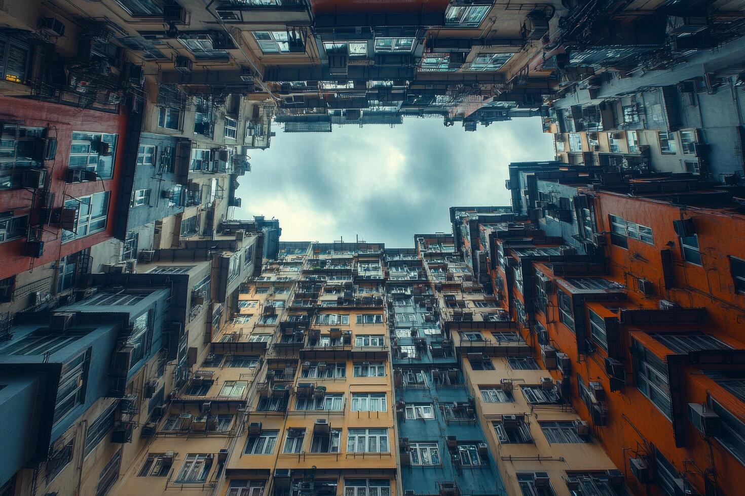 A view up at the top of a building photo