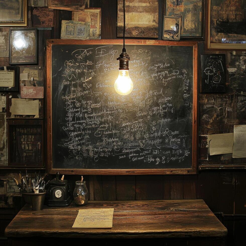 A blackboard with writing on it photo