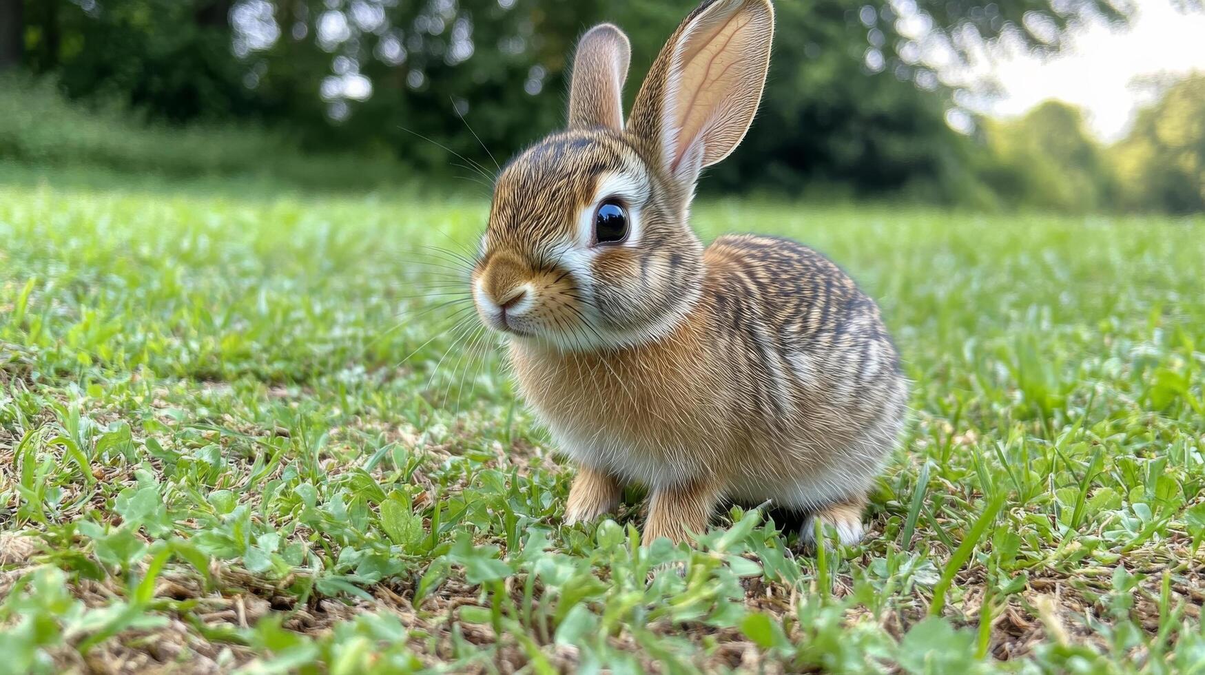 A small rabbit sitting on the grass photo