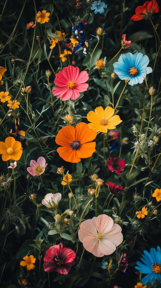 Colorful flowers in a field photo
