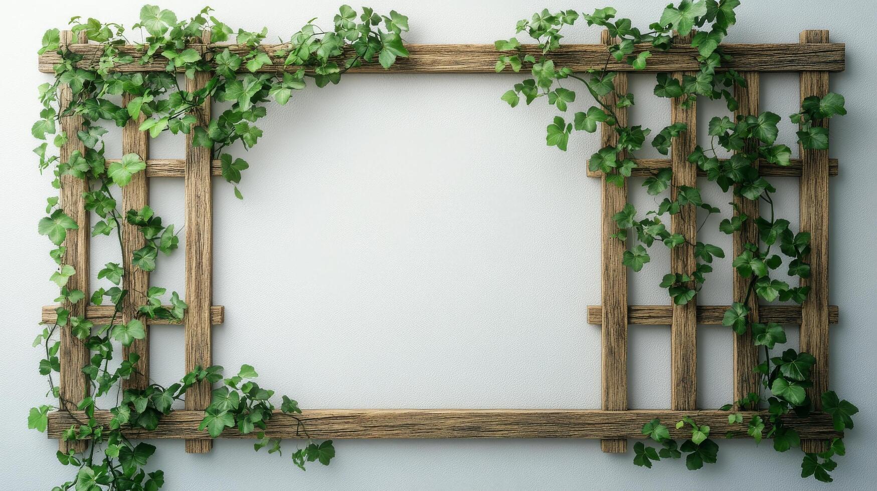 A wooden frame with vines growing on it photo