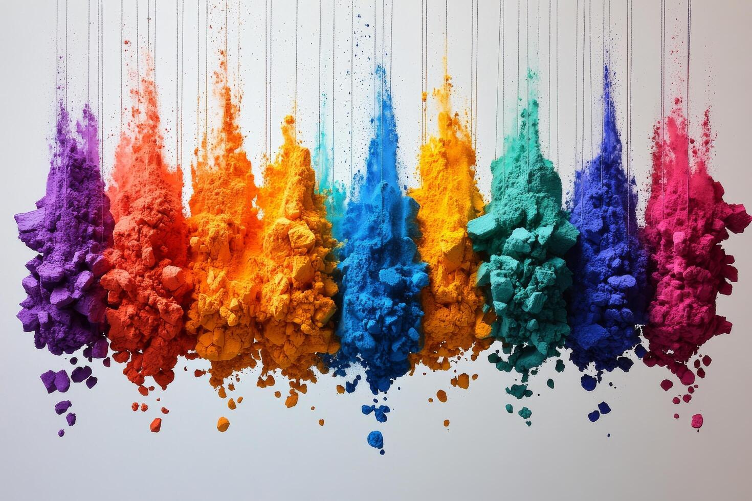 Colorful powder falling from a string of colored paint photo