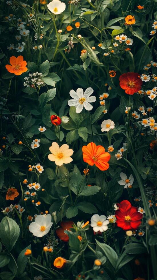 A bunch of flowers are in a field photo