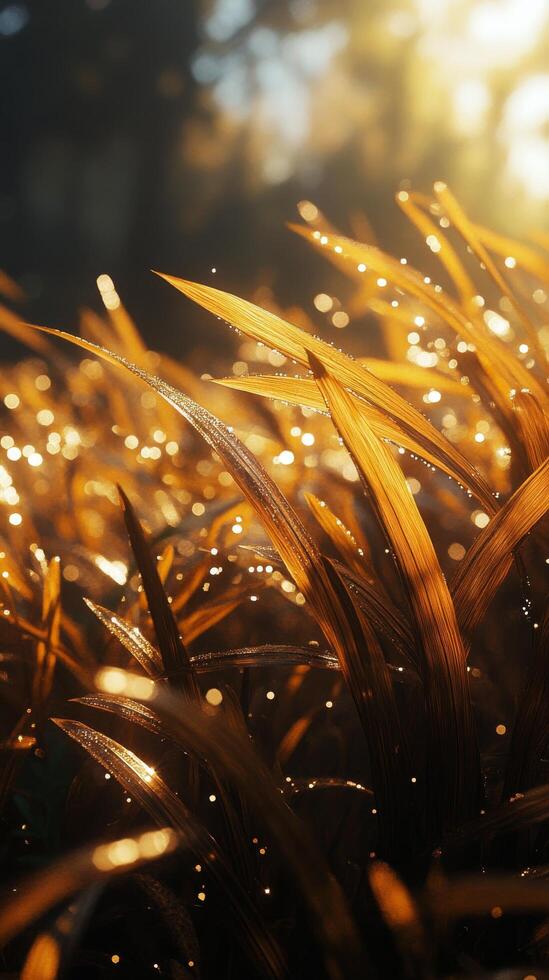 A field of grass with water droplets on it photo