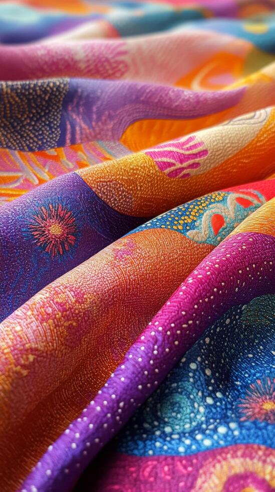 A colorful fabric with many designs photo
