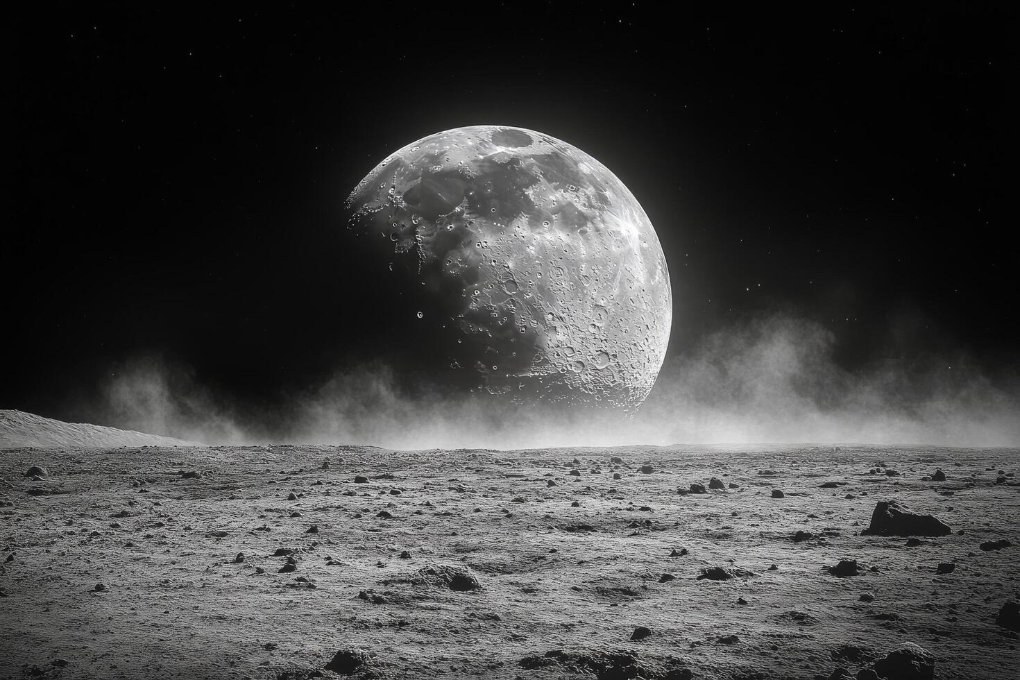 Moon in black and white, with a black background photo