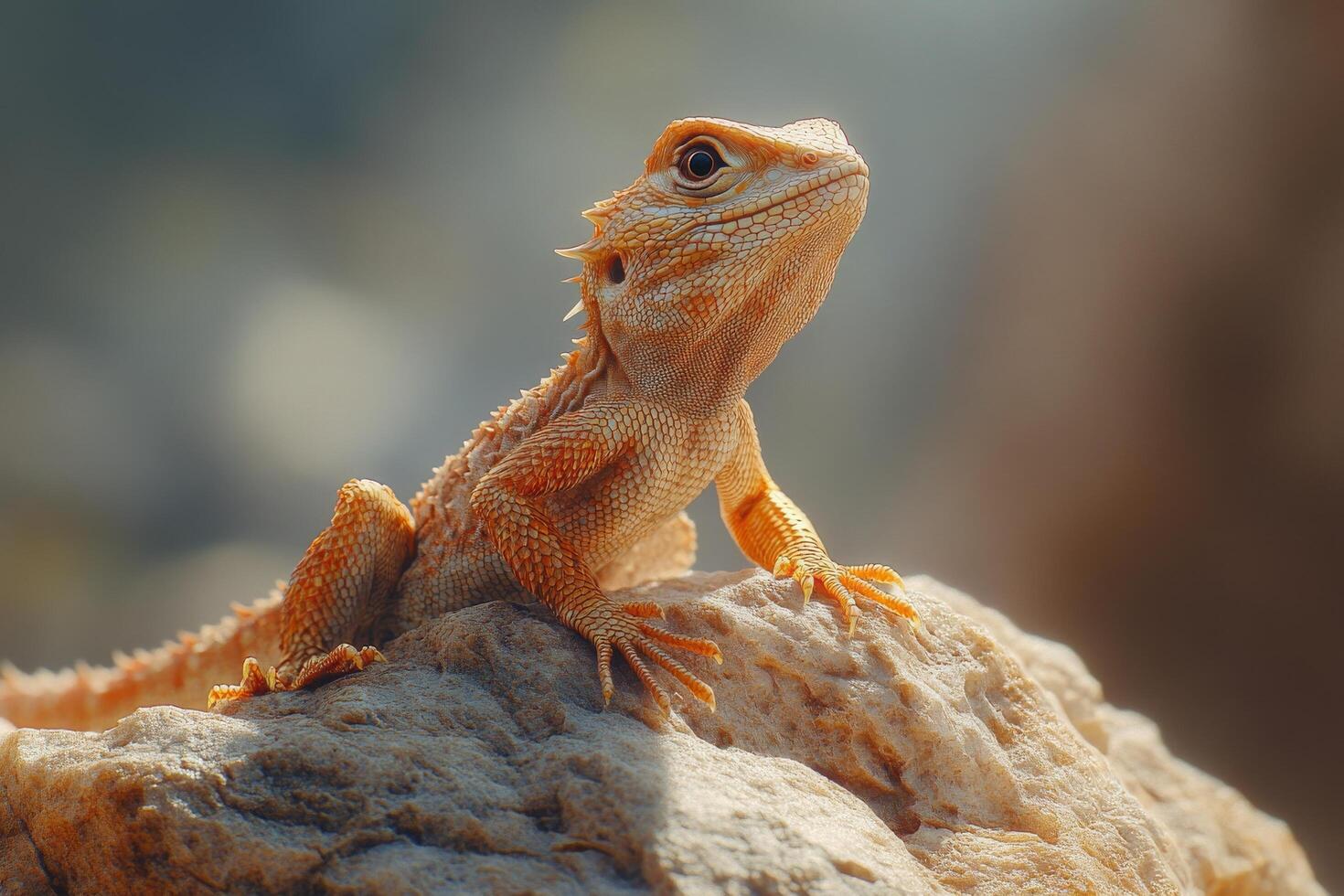A lizard is sitting on top of a rock photo