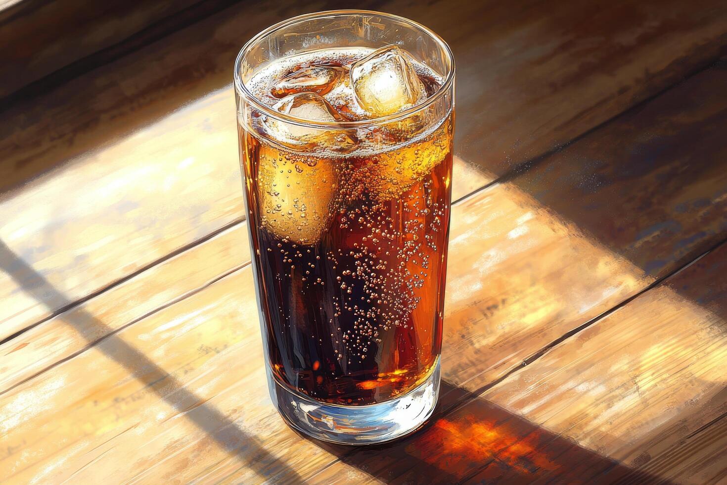 A glass of cola sitting on a table photo