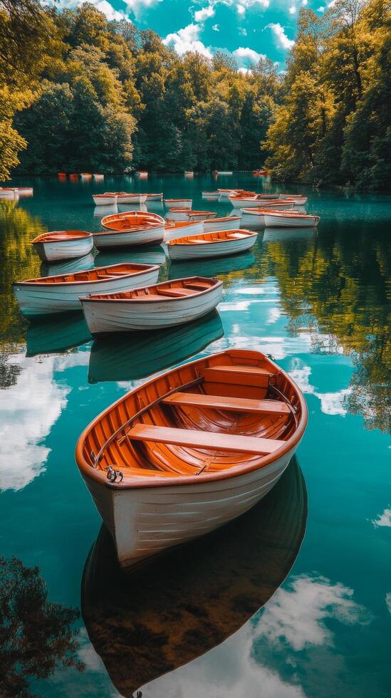 A row of boats on the water photo