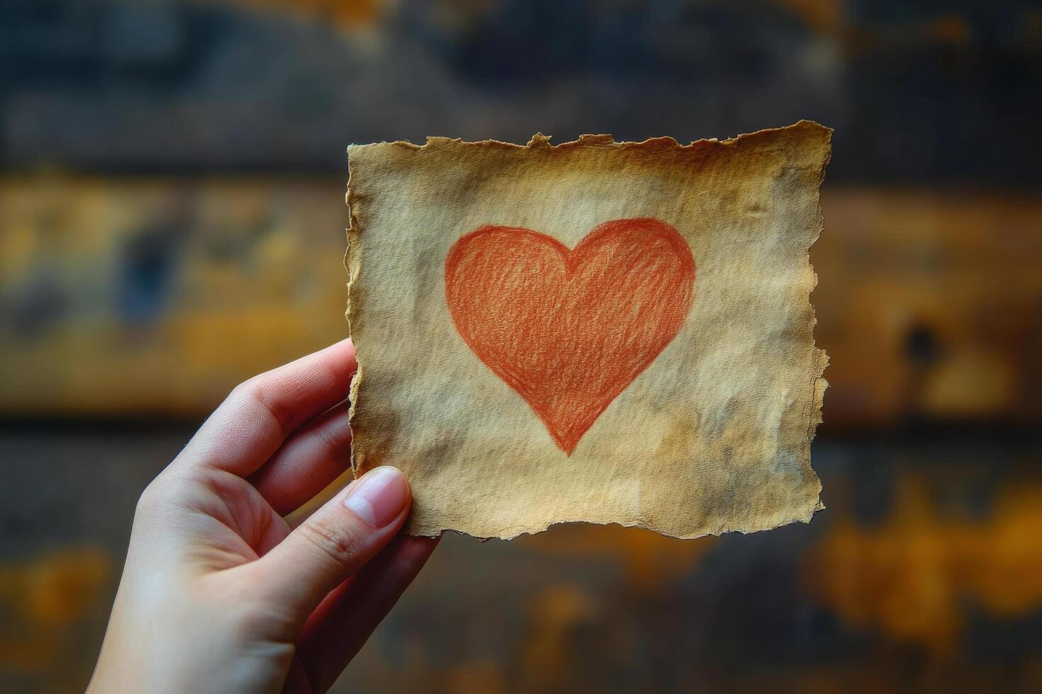A person holding up a piece of paper with a heart drawn on it photo