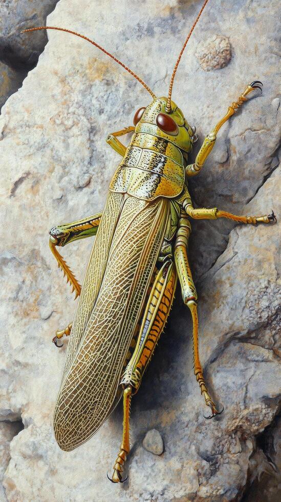 A grasshopper is sitting on a rock photo