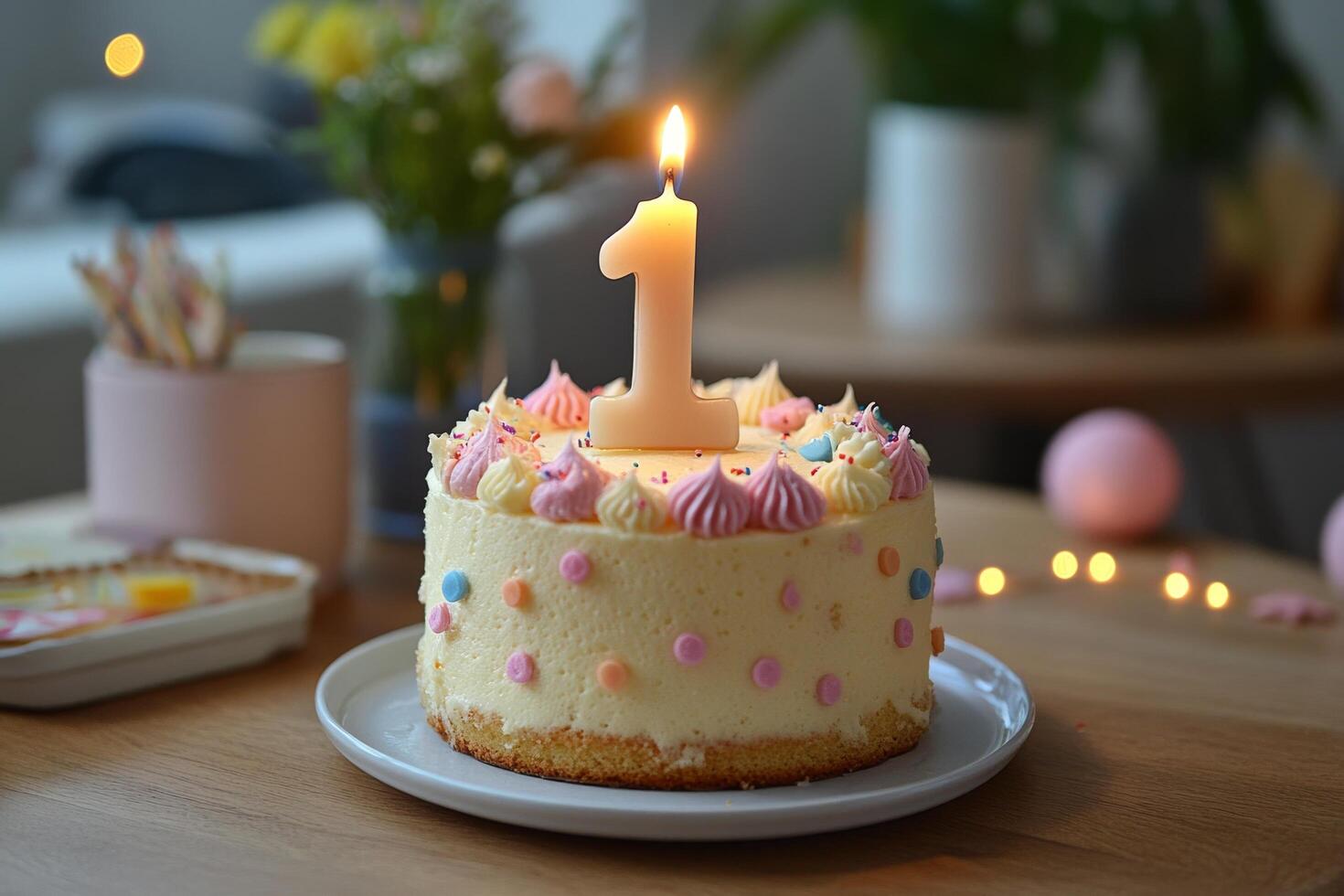 A birthday cake with a candle on top photo
