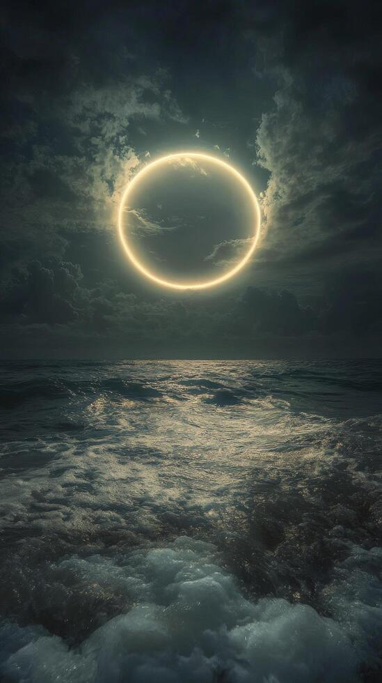 A ring of light is seen over the ocean photo