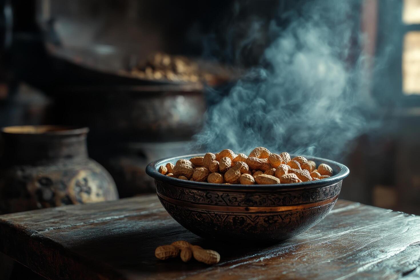 Peanuts in a bowl on a table photo