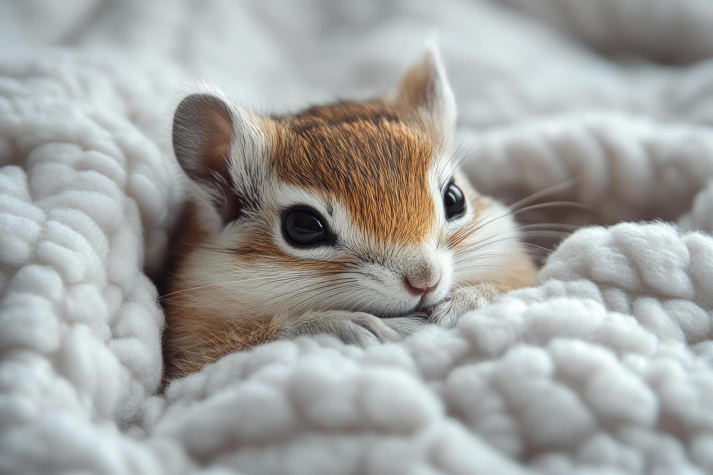 A small chipmunk hiding in a blanket photo