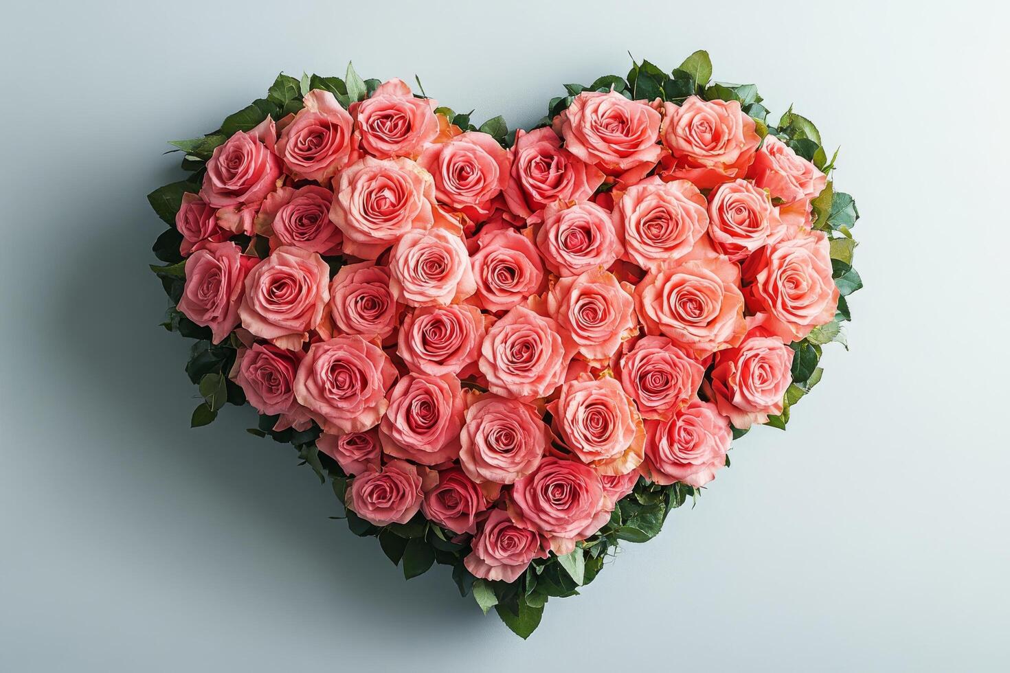 Heart shaped pink roses on a light background photo