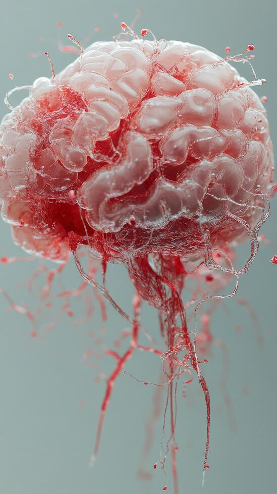 A close up of a brain with blood photo